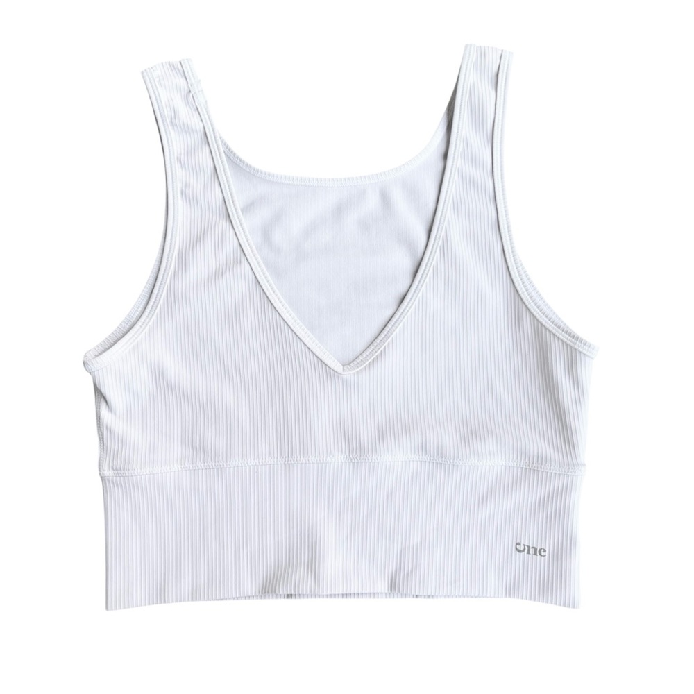 White V-Neck Activewear Crop Tank